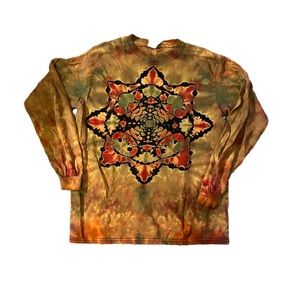 Custom Made Gold & Black Mandala Tie Dye Long Sleeve Tee Shirt